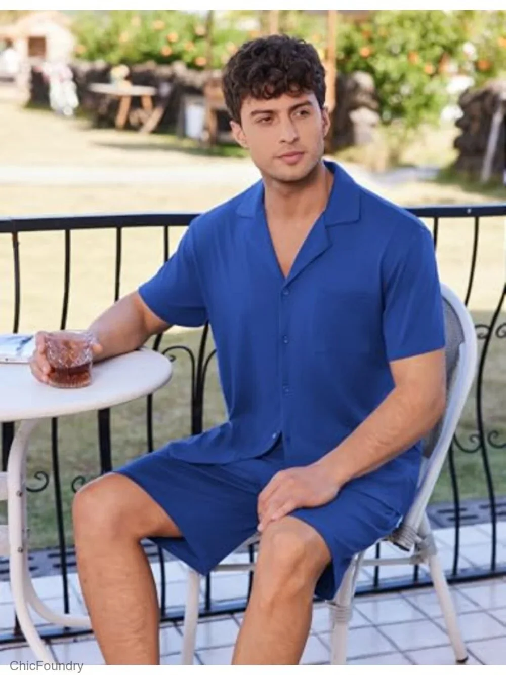 Men's Short Sleeve Pajama Set with Pockets